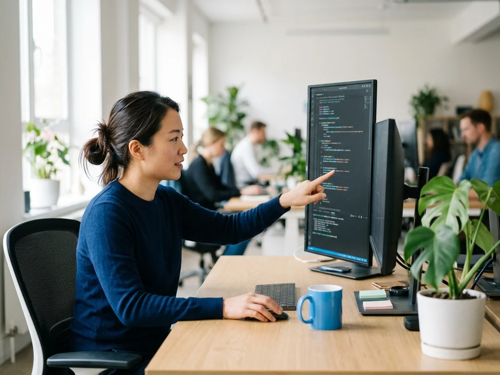 Développeuse supervisant la maintenance d'applications web et CMS pour garantir leur performance.