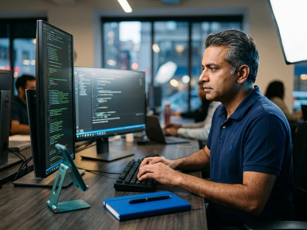 Développeur expert analysant le code source pour assurer la maintenance et l'évolution d'un logiciel web.