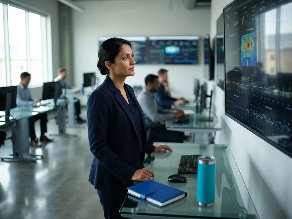 Experte analysant un tableau de bord de monitoring pour garantir la performance d'une infrastructure web.